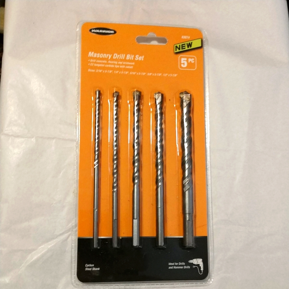 🔥🔥Warrior 5 Pc Masonry Drill Bit Set Tungsten Steel -Drill Concrete, Flooring
